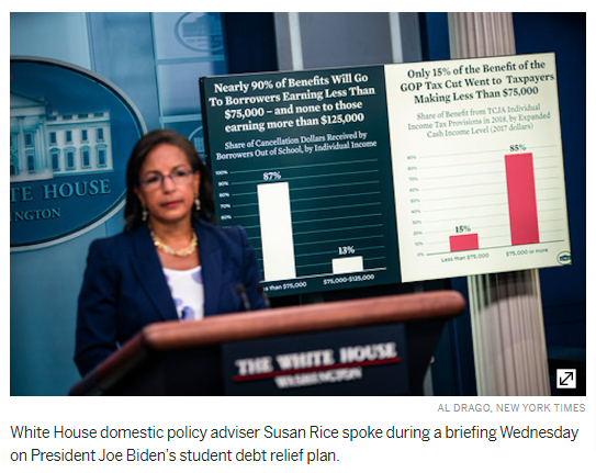 White House domestic policy adviser Susan Rice spoke during a briefing Wednesday on President Joe Biden’s student debt relief plan.