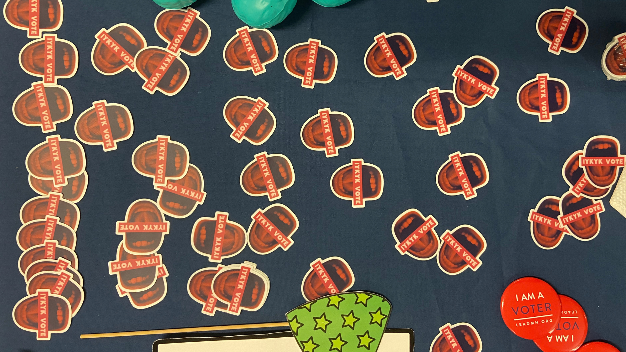 if you know you know voter stickers on a tablecloth